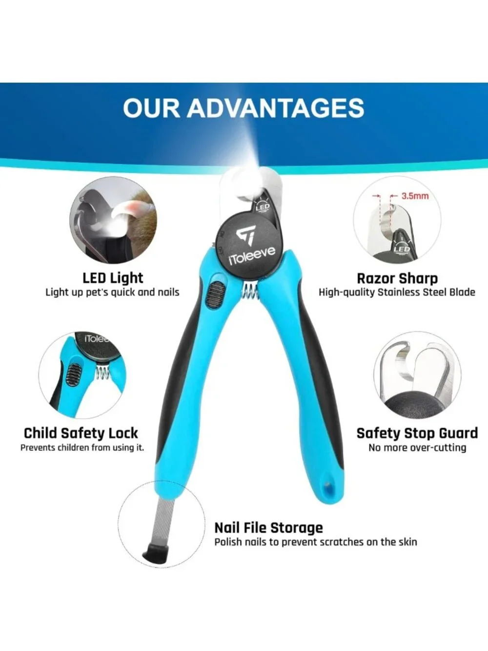 LED Dog Nail Clipper with Light - Safe, Sharp Trimmer for Cats & Dogs, Quick